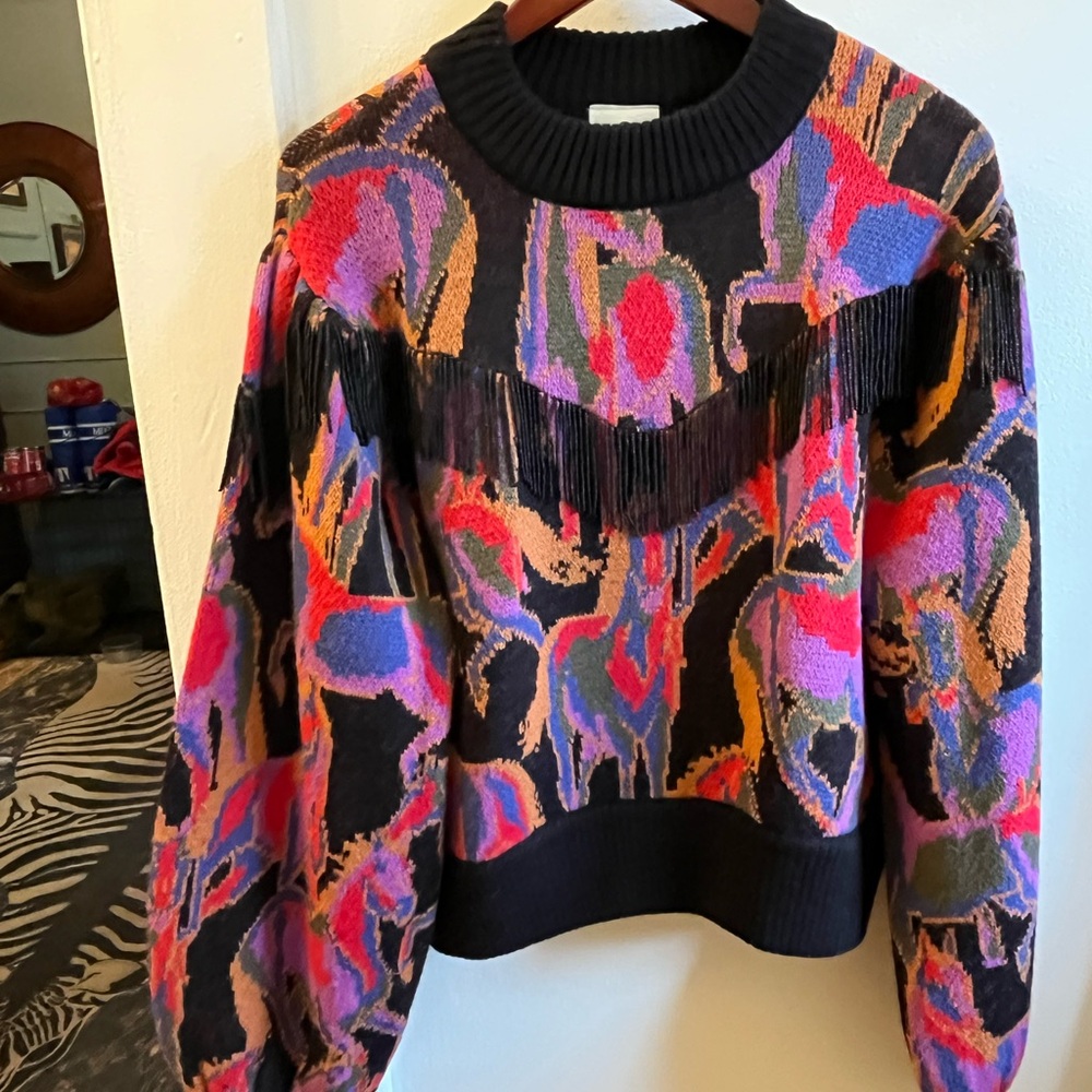 FARM Rio Colorful beaded fringe Women's Sweater